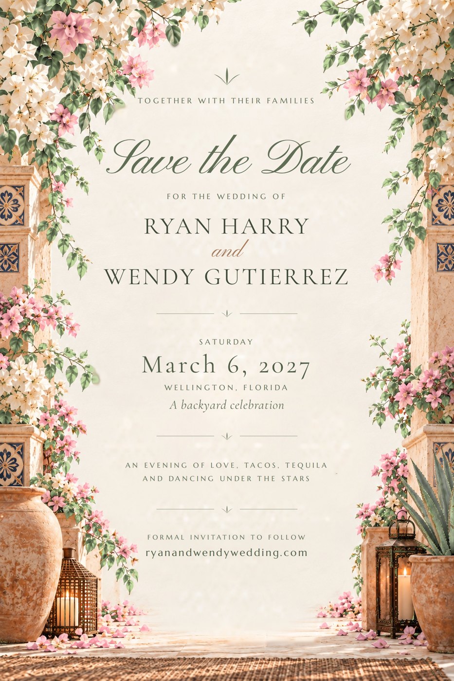 The Save the Date card for Ryan Harry and Wendy Gutierrez, March 6, 2027